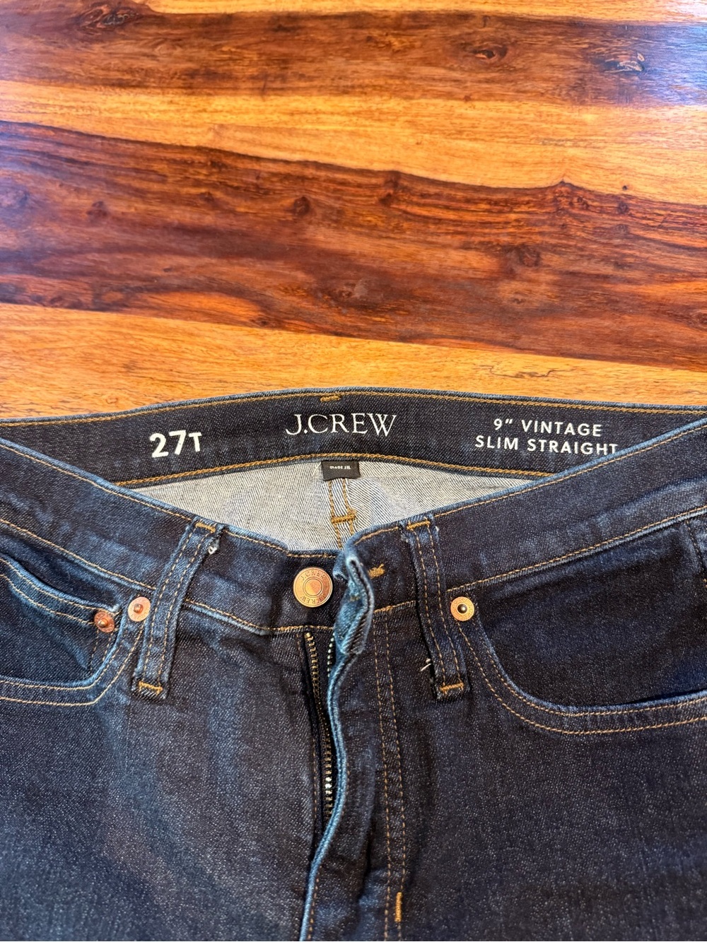 J.Crew women’s 9" Vintage Slim Straight Jeans - Dark Blue (27T)